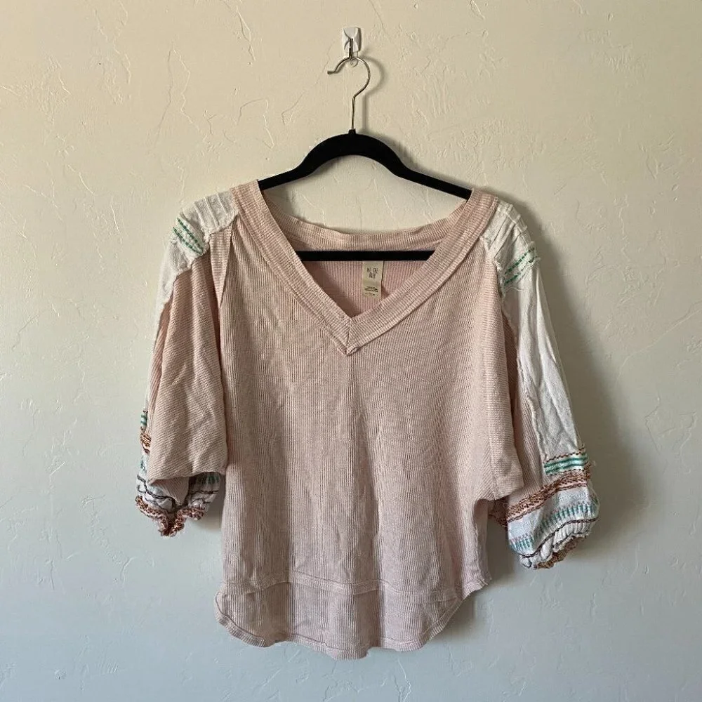 Free People Bubble Tee Embroidered Thermal Top